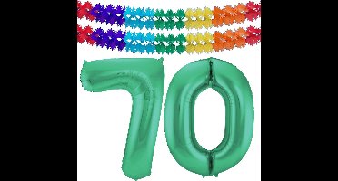 Folat Verjaardag Leeftijd folieballon - 70 jaar - groen - 86 cm - cijferballon groot - incl 2x feestslingers