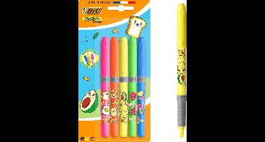 BIC Highlighter Grip Kawaii Neon - 5 Stuks - Markeerstiften 48u Zonder Dop - Beitelpunt School