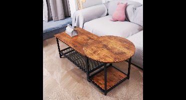 Salontafel – Koffietafel – Theetafel – Woonkamertafel – Bijzettafel – 2-in-1 Afneembaar – Robuust Hout Met Zwart Metalen Frame