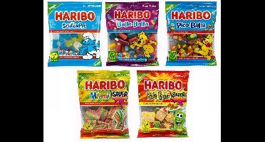 Mixpak Haribo Vegan Snoep - (balla balla, smurf, pico balla, miami sour, pasta frutta sour) 3x85g + 1x160g + 1x100g