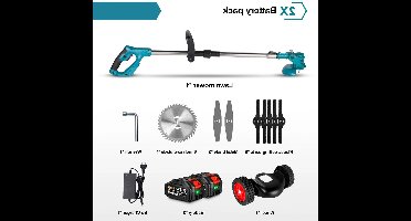 Elektrische Grastrimmer - Grasmaaier - Onkruidborstel - Grastrimmer - 1500W - Draadloze Maaier - 12000RPM - met Wielen - Tuingereedschap - 2 Accu