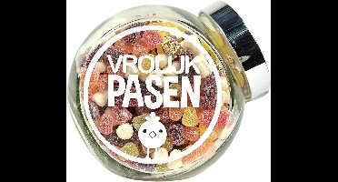 Pasen cadeautje, Snoeppot, gevuld met tum tum "Vrolijk Pasen"