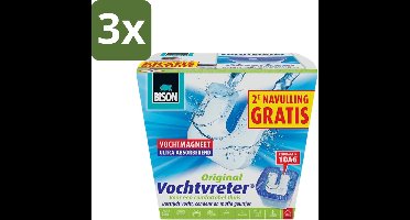 3 x Bison - Vochtvreter - Neutraal - Voor Woonruimtes, Campers & Caravans - 900 g + 2 Extra Navulmagneten - Vochtbestrijding - Vochtvanger - Vochtverwijdering - Condensbestrijding - Schimmelbestrijding