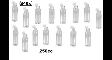 240 stuks Fles Pet Transparant 250cc met witte dop - Petfles sappen water fles