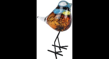 Handgemaakte glazen vogel bruin op metalen pootjes 15 cm – Luxe en uniek woonaccessoire - Housewarming cadeau