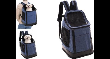 Hondenrugzak – draagtas hond – draagtas kat – Flamingo Nestor Blauw – 35x30x47cm – verstevigd frame – trolleybevestiging – verstelbare riemen – kleine rassen