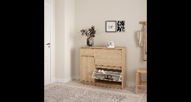 Schoenenkast Luna - Eiken Houtlook - Voor 12 Paar Schoenen - Ondiep