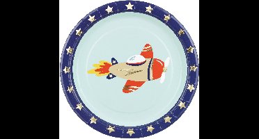 PARTYDECO - 6 kleine vliegtuig borden 18 cm van blauw karton