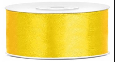 Partydeco Cadeaulint - geel - 2,5 cm x 25 meter - satijn - sierlint - inpakken - decoratie