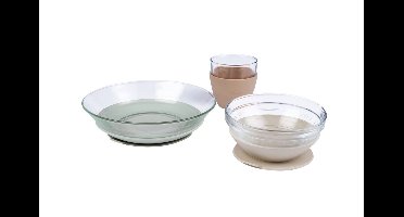 Béaba Glazen Maaltijdset met Zuignap - 3-delig Kinderservies met Zuignap - Duurzaam & Hygiënisch - Jungle Groen