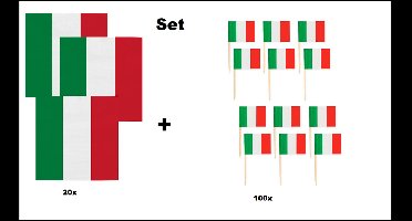 20x Servetten Italie 33cm x 33cm 3 laags + 100x Cocktailprikkers Italie - Italie set - Italy thema feest voetbal