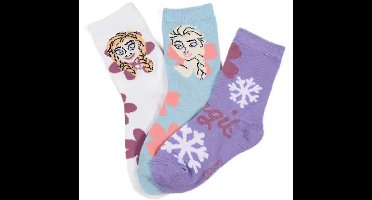 Frozen Sokken Kinderen – 3 Paar – Elsa & Anna – Maten 31-34 – Katoenmix – Officiële licentie – Wit/Paars