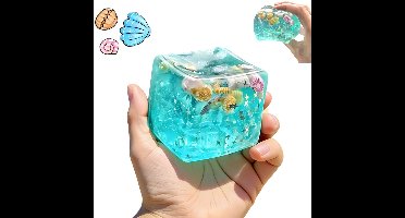 Squishy knijpfidgetspeeltjes - IJsblokje sensorisch speelgoed met oceaanschelpen - Zachte, langzaam rijzende antistressknijpbal voor volwassenen en tieners