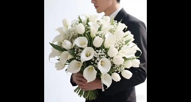 30 stuks kunstmatige buitenboeketten, realistische gipskruid en calla lelies - UV-bestendige, onderhoudsvrije kunstbloemen, geschikt voor rouwkransen en grafsteenversieringen - Geschikt voor buiten-/begraafplaatsdecoratie (exclusief vazen)