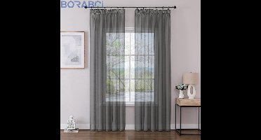 Gordijnen - Grijs Transparant - 245x140 cm - Polyester