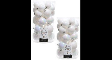 Decoris kerstballen - 60x st - parelmoer wit - 4, 5 en 6 cm - kunststof - kerstversiering