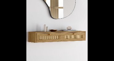 Wandregal Konsole mit 2 Schubladen 80x15x12,5 cm – Vintage Holzregal für Eingang, Flur, Wohnzimmer, Multifunktional, Natureffekt – Pauwhome