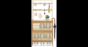JAQZY Schoenenkast - Organiser - Klapdeuren met Mesh - Ruimtebesparend - Duurzaam - Praktisch - Modern Design - Bamboe - Houtkleur