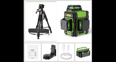 Laserwaterpas – Laserniveau – Kruislijnlaser – Zelfnivellerend – Groene Laser – 12 Lijnen 3x360° – met Statief - USB Type-C Opladen