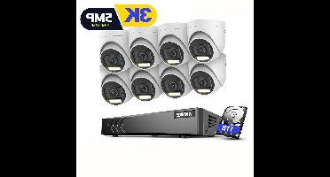 Beveiligingssysteem – CCTV Camera Set – Bewakingscamera – Surveillance Kit – 16 Kanaals DVR – 12x 8MP 3K Camera’s – AI Mens- en Voertuigdetectie – Dual Kleur Nachtzicht – 1TB Opslag