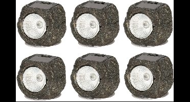 Cepewa LED lamp/spot - 6x - solar verlichting - steen vorm - 13 x 9 cm - tuin verlichting