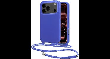Hoes Geschikt voor iPhone 17 Pro Max Met Telefoonkoord - Siliconen Hoesje Backcover Met Ketting - Felblauw