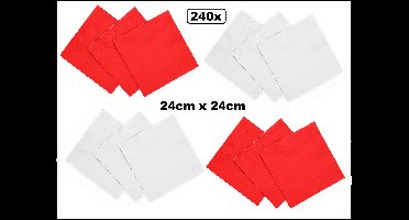 240x Servetten rood en wit 24cm x 24cm - 3 laags - Cocktail servet diner eten knoeien restaurant BBQ thema feest verjaardag feest WK