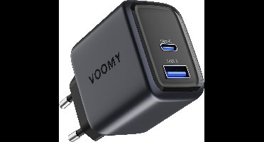 Voomy USB C Adapter 35W - Oplader - Snellader - USB C Lader - Universeel - 1 USB-C & 1 USB-A Poort - Geschikt voor Laptop, telefoon, tablets en meer - Space Grey