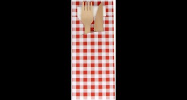 Bestekzakjes 20 cm x 8,5 cm rood "Vichy Karo" inclusief wit servet 33 x 33 cm 2-laags (520 stuks) brabants bont.