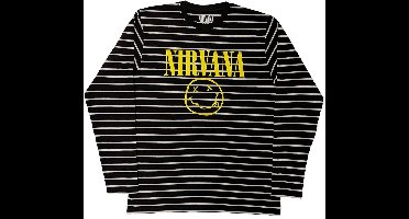 Nirvana - Yellow Happy Face Striped Sweater/trui - XL - Zwart/Wit