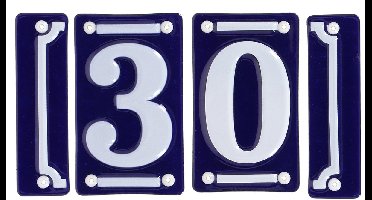 Best for Boots huisnummer 30 met sierrand - Oudhollands - emaille - blauw/wit