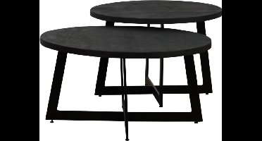Salontafel Amir set van 2 rond mangohout 70x70x35 cm - zwart