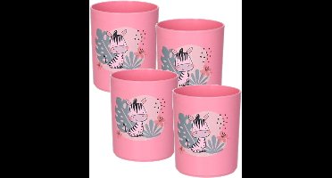 Plasticforte onbreekbare Drinkbekers - 4x - kunststof - 350 ml - oranje - zebra - kinderen - camping - mokken
