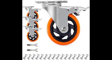 Wielen - 4 Inch - Heavy Duty - Set van 4 - Dual Lock - 2000LB - staal - orinje