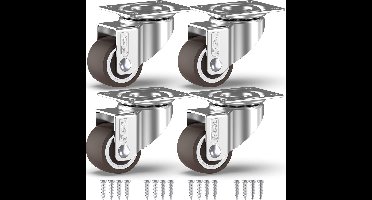 wielen met 4 Remmen + Schroeven - Rubberen - 10 x 16,5 x 3,8 centimeter - Laadvermogen 40,01 kg - Zilver