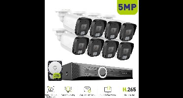 8-Kanaals Beveiligingsset – Beveiligingscamera Set – IP Camera Systeem – CCTV Camera Set – 5MP Beeldkwaliteit – Nachtvisie Tot 30 Meter – Weerbestendig IP67 - Ingebouwde HDD: 1T