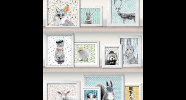 DUTCH-WALLCOVERINGS-Behang-dierenfotolijstjes-meerkleurig-L325-01