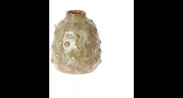 HBX Natural Living – Keramieken vaas met bobbels Ø10,5 x H12 cm – Olijfgroen