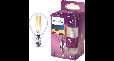Philips LED lamp - Kogellamp met E14 fitting - Warmwit licht: 2700K - 60W - Helder glas