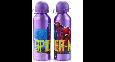 Waterfles Spiderman Aluminium | drinkfles set 2 stuks Paars Spider-Man | 2 stuks 500 ml DB21