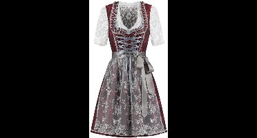 Oktoberfest Dirndl Deluxe Rood-Zilvergrijs, Kanten Schort - Maat 40