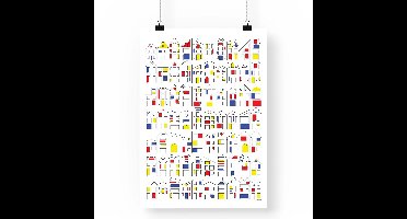 Artprint Hollandse Herenhuizen - A4 formaat - huis illustratie | mondriaan kleuren | nederlandse huizen | Poster Amsterdam