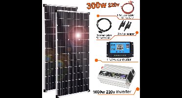 Zonnepaneel - Zonnepanelen - Zonne-energie - Zonne-kit - 12V Module - 300W - 2 Stuks - Aluminium Frame Lichtgewicht Fotovoltaïsch Paneelsysteem - 220V Inverter - Waterdicht - voor Boot - Camper - Caravan - RV - Tuin
