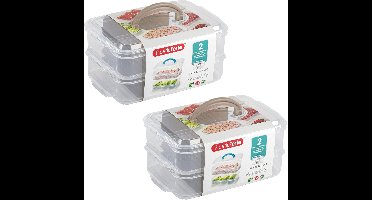 Plasticforte Lunch en Vleeswaren bewaarbakjes - 2x - transparant - 24 x 16 x 11 cm - 2 lagen - broodbeleg vershouddoos - vershoudbakjes