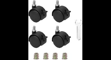 wielen - met rem - 4 stuks - Wielbreedte 2 Inch - zwart