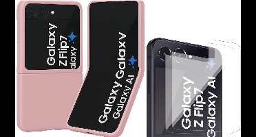 Hoesje geschikt voor Samsung Galaxy Z Flip 7 - 2x Screenprotector Glas - Mat Back Case Roze