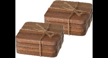 Excellent Houseware Vierkante acacia houten glazen onderzetters - 8x stuks - 10x10 cm - Luxe uitstraling