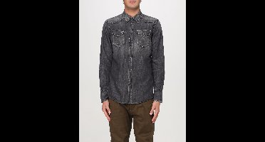 Denim Shirt Long Sleeve Distressed - Black