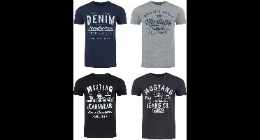 Mustang Heren T-Shirt 4-pack Mustang heren T-shirt regular fit Veelkleurig XXL Ronde Hals Volwassenen
