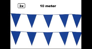3x Vlaggenlijn blauw 1000cm - Blue vlaglijn festival feest party verjaardag thema feest kleur